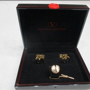 Valentino Garavani Smokey Gray and Gold Cufflinks